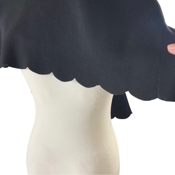 Talbots Scallop Hems Cotton Modal VNeck Popover Top Women L Black - Picture 6 of 9